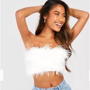 New Black Boohoo Cropped Fuzzy Bandeau